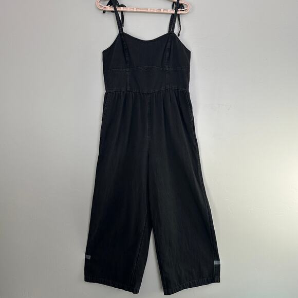 Old Navy Pants - Old Navy 100 Cotton Smocked Back Wide Leg Ankle Jumpsuit Large Black EUC Boho